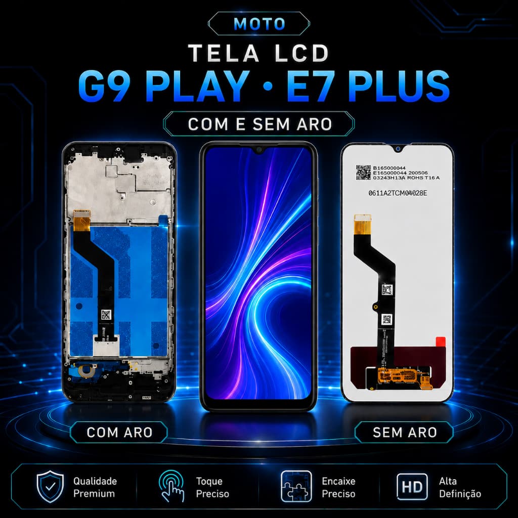 Tela de Reposição LCD Touch Moto G9 Play / E7 Plus com Aro ou sem Aro, Qualidade Premium