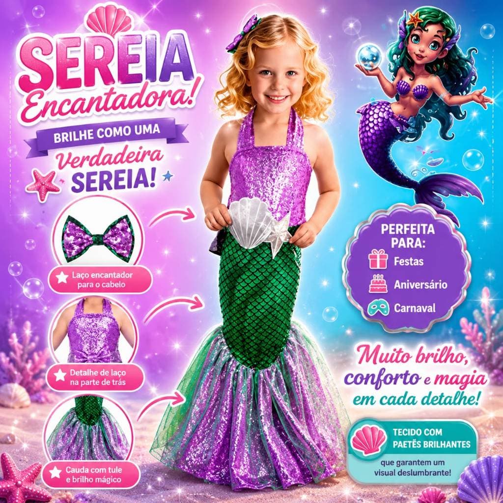 Fantasia Sereia Ariel Princesa Vestido Meninas Festa De Aniversário Cosplay