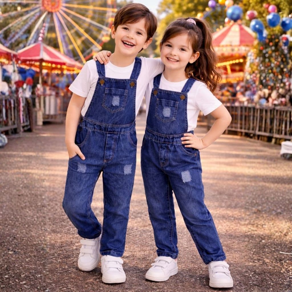 Macacão Jardineira Jeans Menino MENINA Calça Infantil Longa 2 a 10 AF