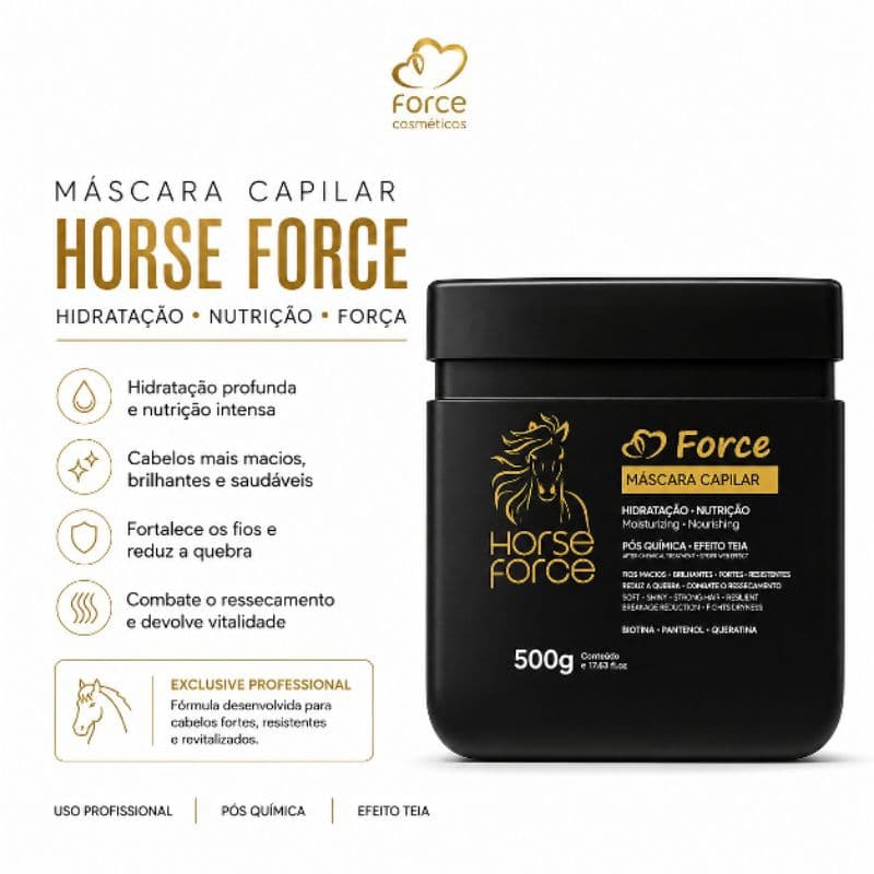 Máscara Capilar Horse Force Force Cosméticos 500g – Hidratação, Nutrição e Reconstrução