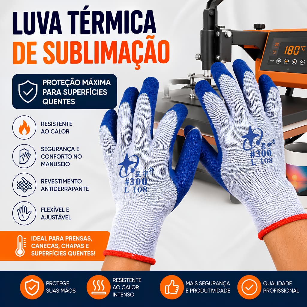 Luva Térmica Uso Em Sublimação Super Resistente Alta Temperatura, Protege Calor Unissex Anti-Derrapante