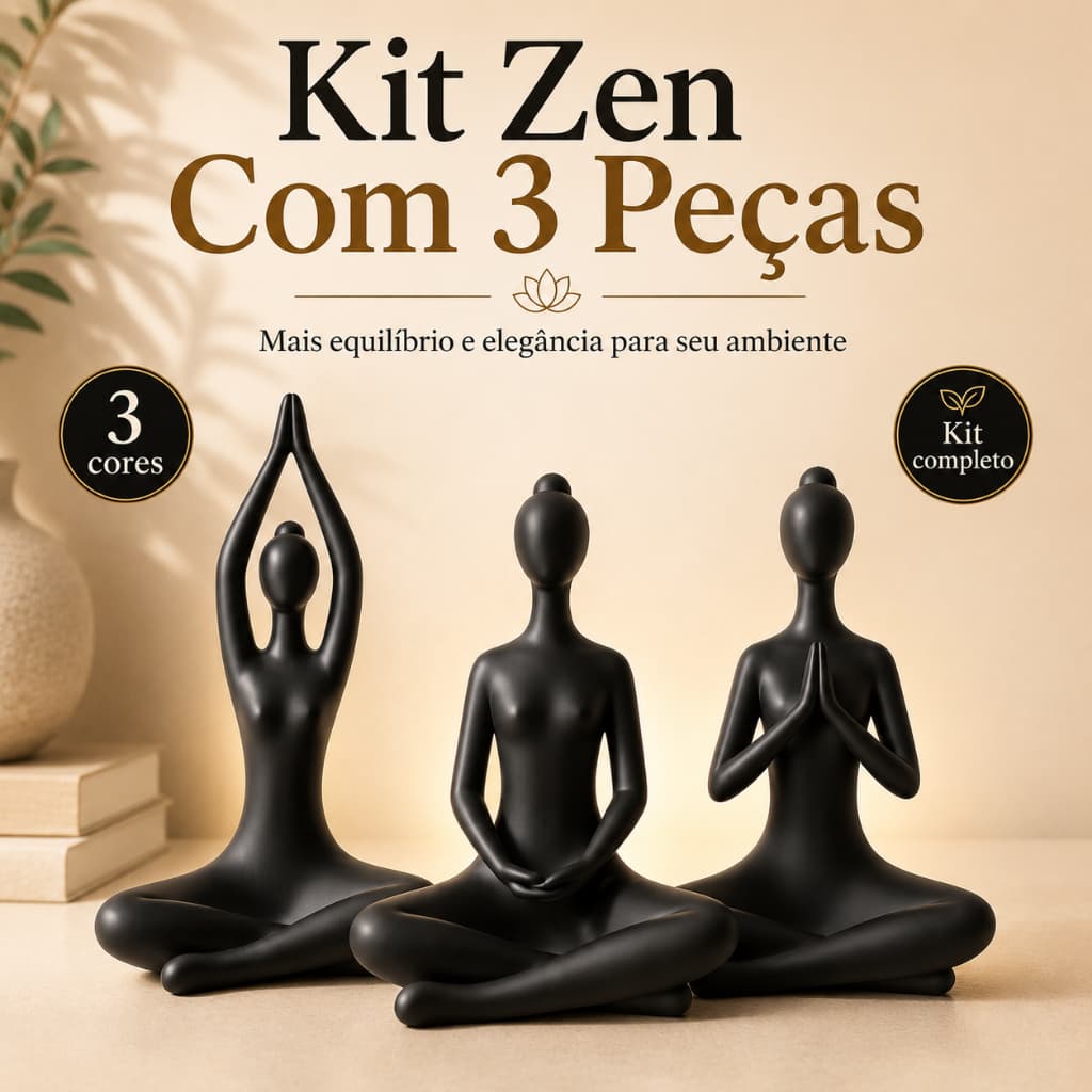 Kit 3 Esculturas Yoga Meditação Minimalista Decoração Zen Enfeite Sala Estante Escritório