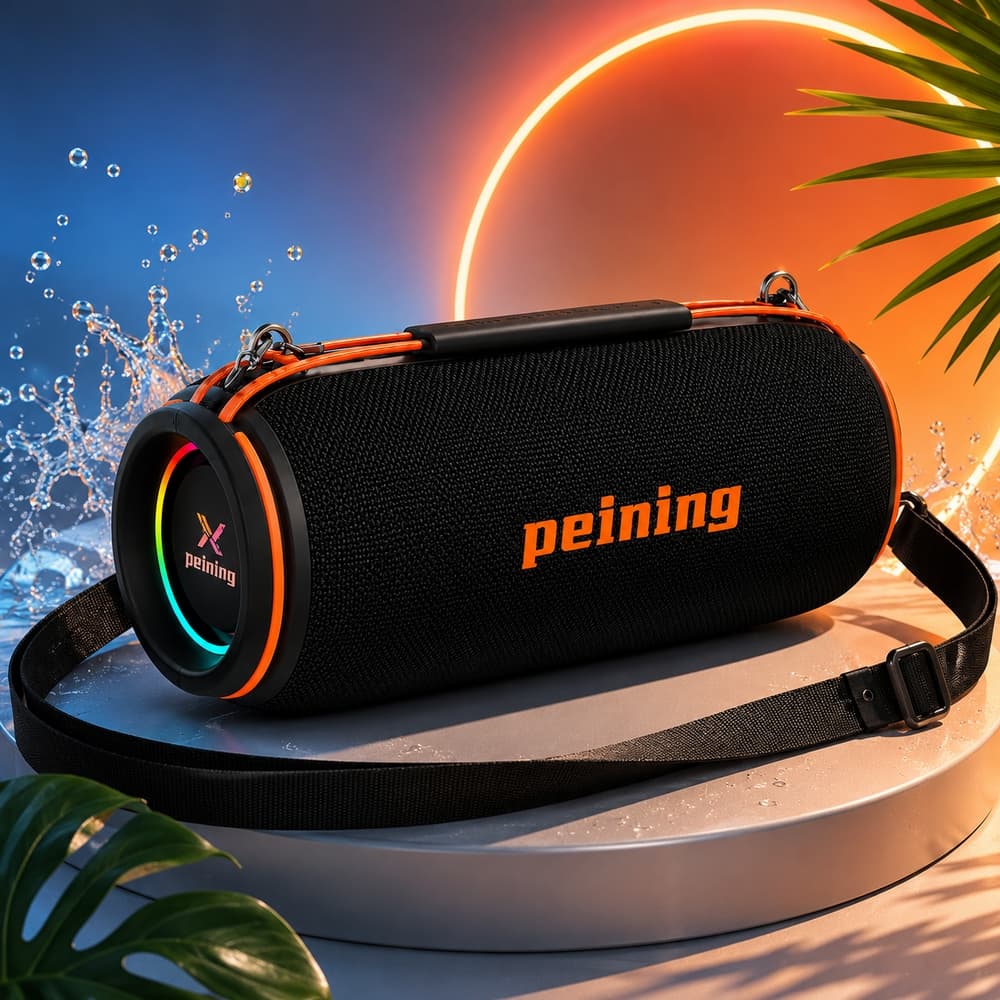 Caixa de Som Bluetooth Portátil Peining PEI-292BTS com Luz RGB, Graves Potentes, Bateria Recarregável e Alça de Ombro