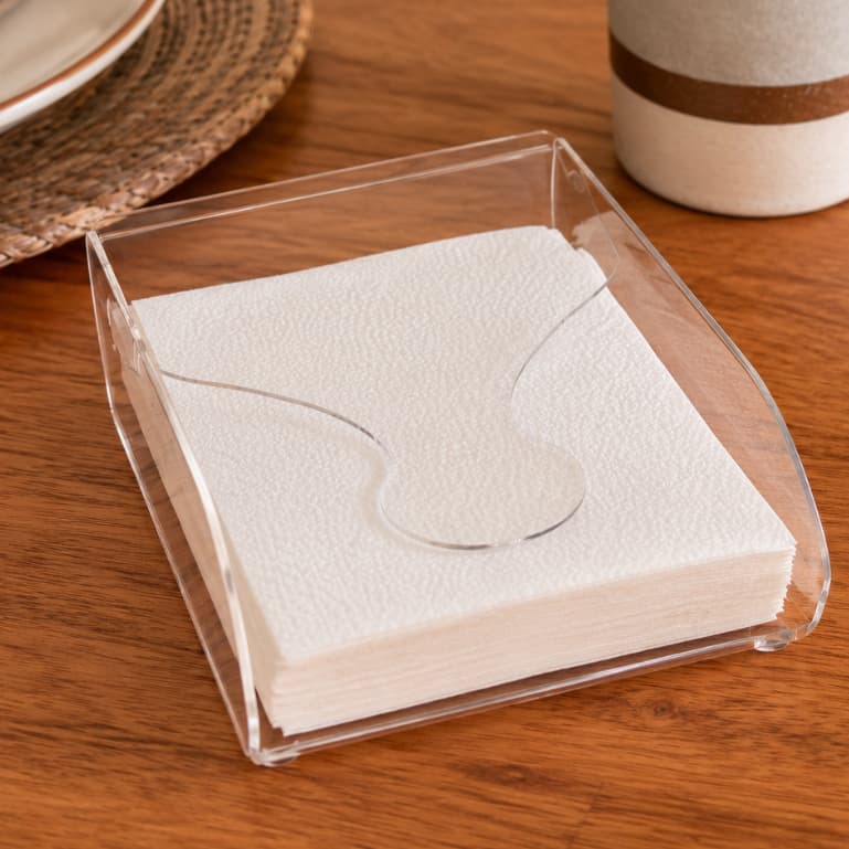 Porta Guardanapo Suporte Em Acrílico Transparente 13x13cm Para Mesa