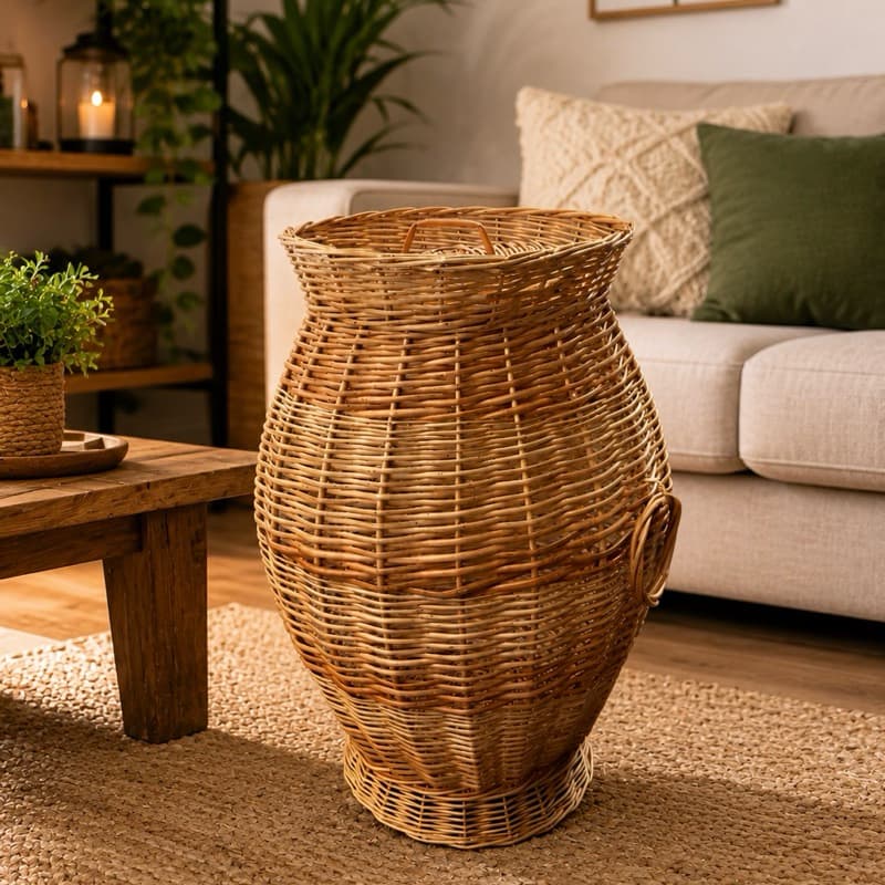 Cesto barrica 34x50x65 de Vime Natural (Roupas / Mantas / Decoração)