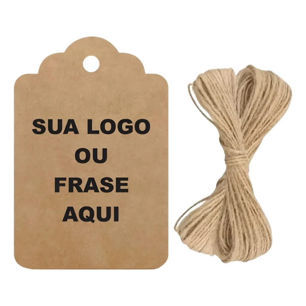 Tags Papel Kraft Retangular 6x4cm 100un Personalizada (Arte Inclusa)