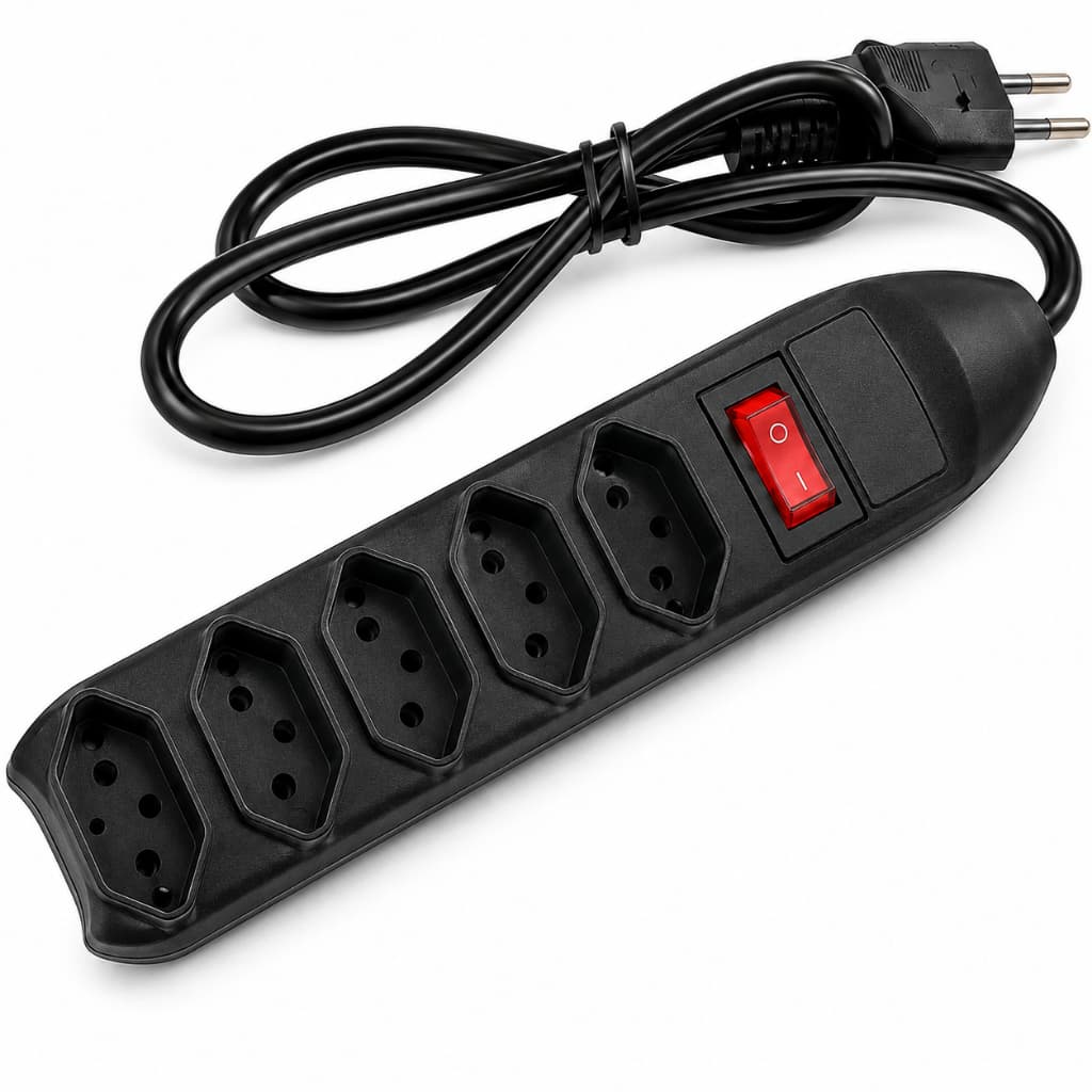 Filtro de Linha 5 Tomadas com Fusível e Interruptor Bivolt Régua Extensão Elétrica Proteção Contra Sobrecarga