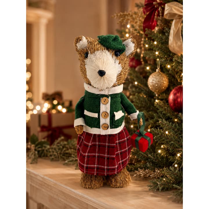 Enfeite Decoração Urso Palha Roupinha Luxo Natal 34cm