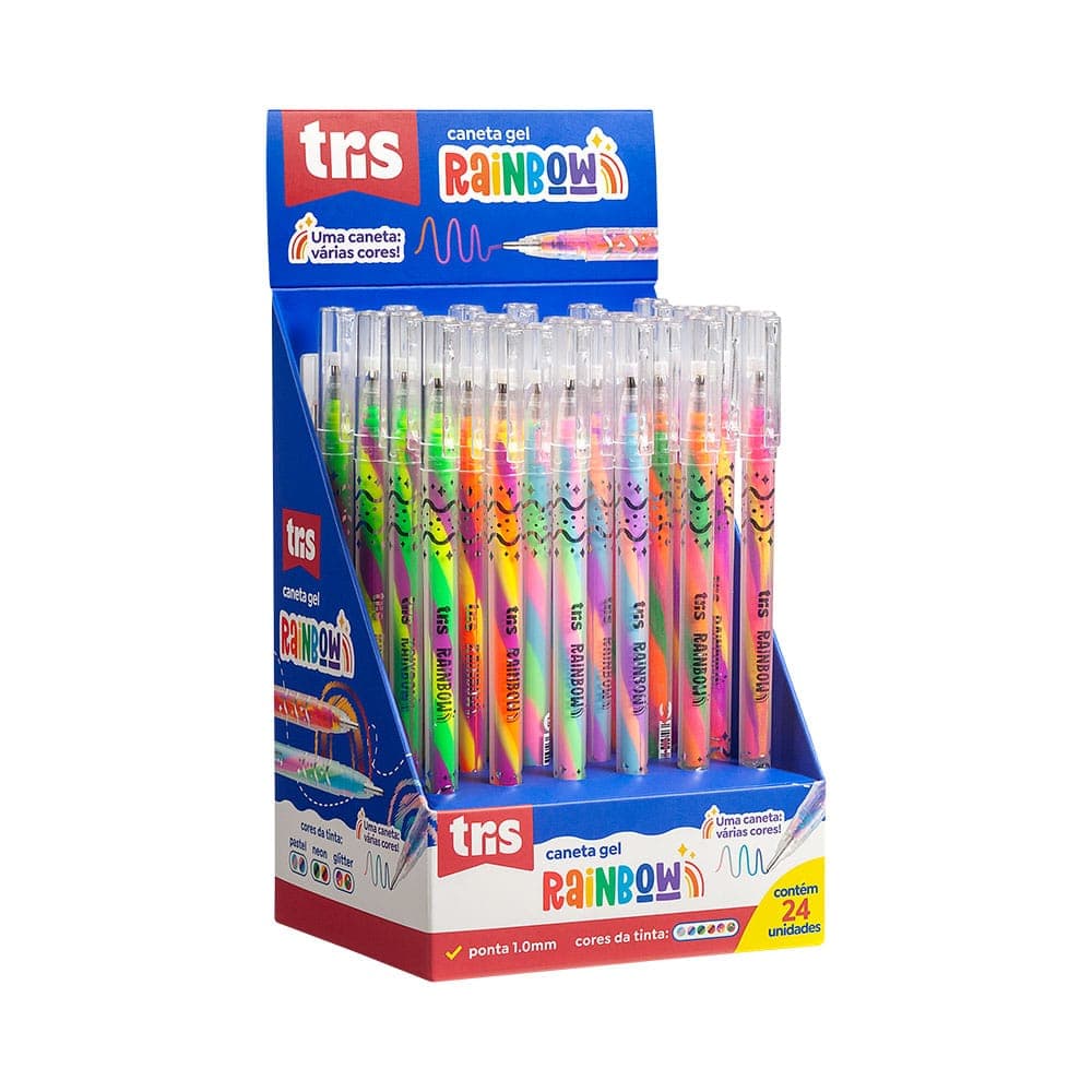 🌈🖊️ Caneta Gel Rainbow 1.0 mm – Display com 24 Unidades – Tris