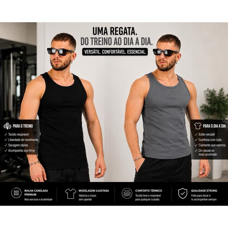 Kit Com 2 Regata Canelada Premium Masculina Modelo Americano