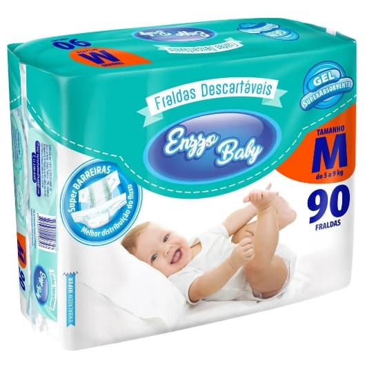 Fralda Descartável Infantil Enzzo Baby Tamanho M 90 Fraldas 5 a 9kg Média