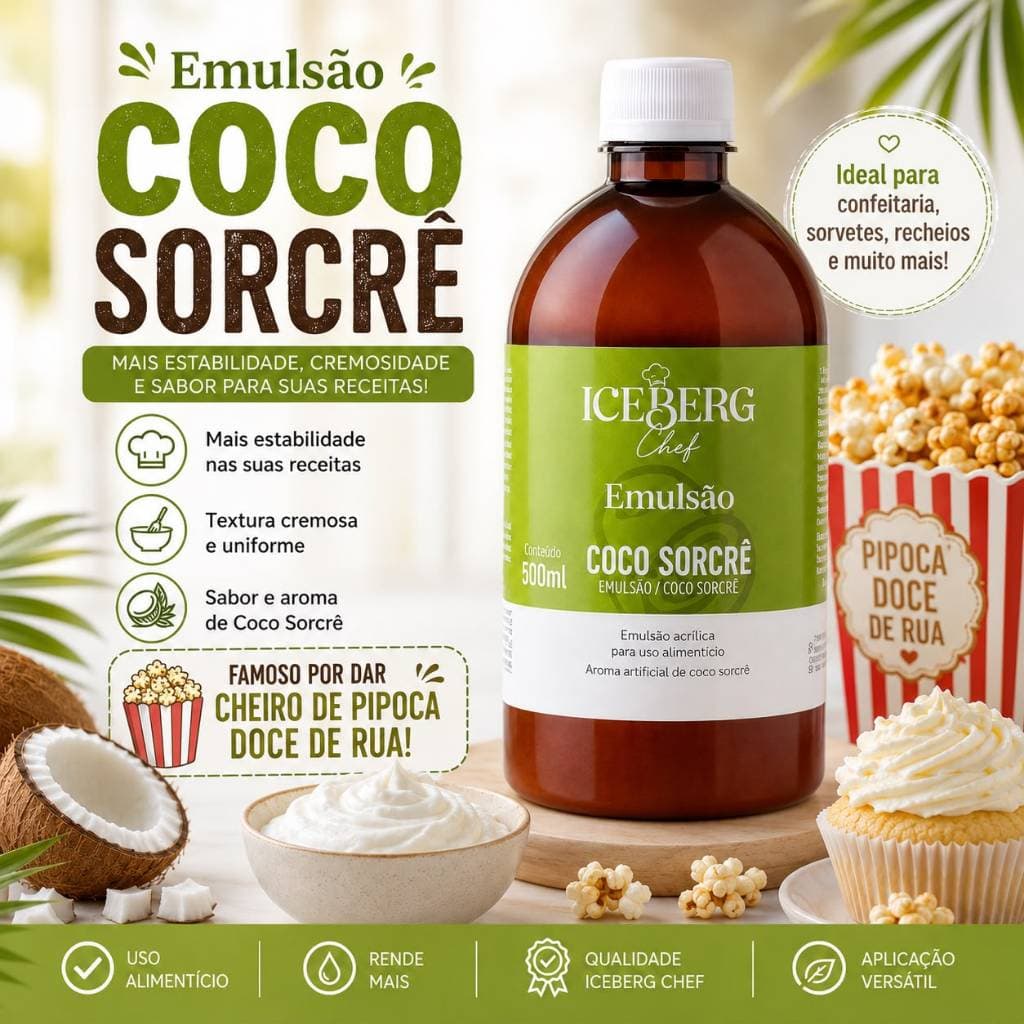 Emulsão Coco Sorcre 500ml Iceberg Pipoca Cocada Panificação Padaria Produtos para Doces