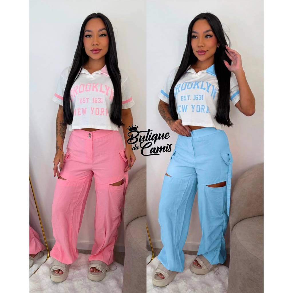 Calça Blogueira Feminina Parachute Cargo Moda Blogueira Look Estiloso
