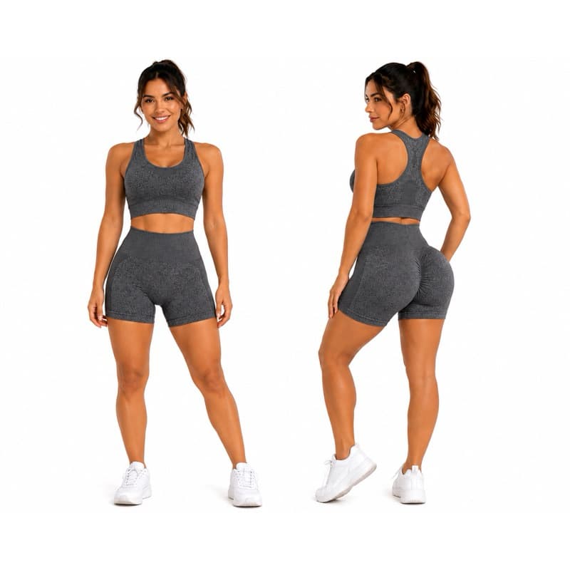 Conjunto Academia Feminino Seamless Empina Bumbum Cintura Alta Zero Transparência com Top e Short