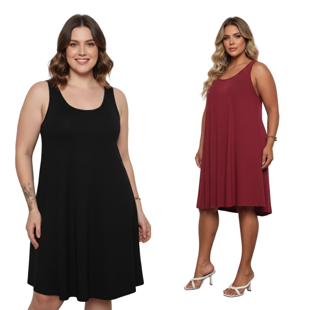 Kit Vestido Alcinha Feminino Gola Redonda Plus Size Soltinho Verao