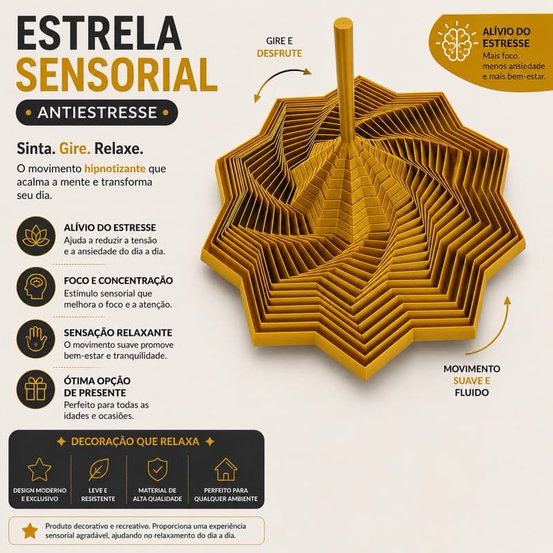 Estrela Fidget 3D Sensorial - Design Hexagonal Fractal, Alívio de Estresse