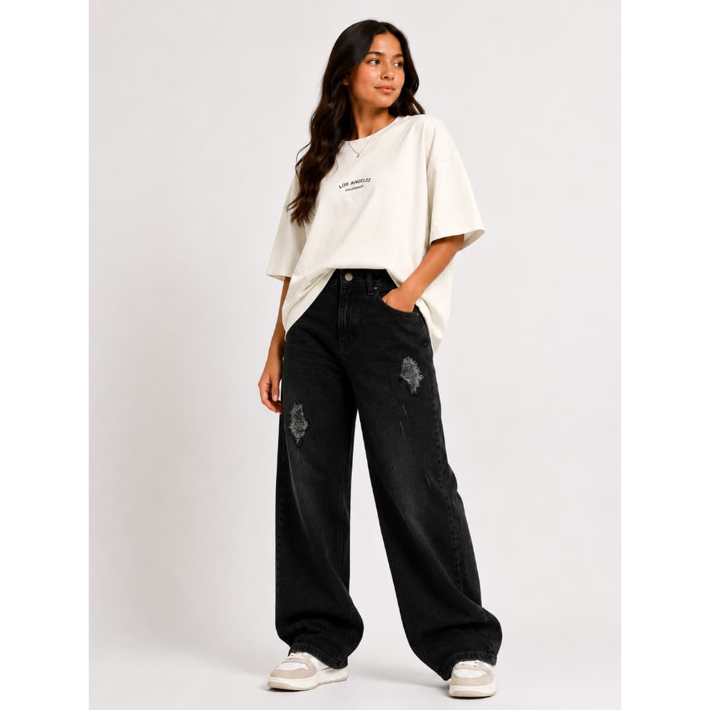 Calça Jeans Infantil Wide Leg Black Juvenil 4 ao 16  ALTO PADRÃO LINHA PREMIUM