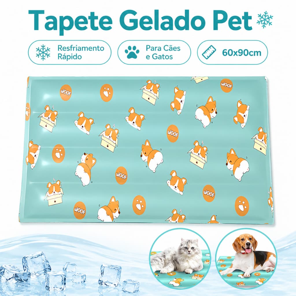 Tapete Refrescante Pet 60x90cm para Cães e Gatos Almofada Gelada para Verão Descanso