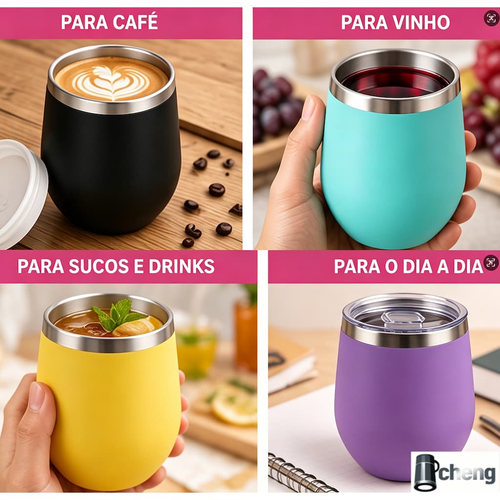 Copo Térmico 360ml  Formato Ovo em Aço Inoxidável Parede Dupla a Vácuo Portátil para Café, Vinho e Bebidas Geladas