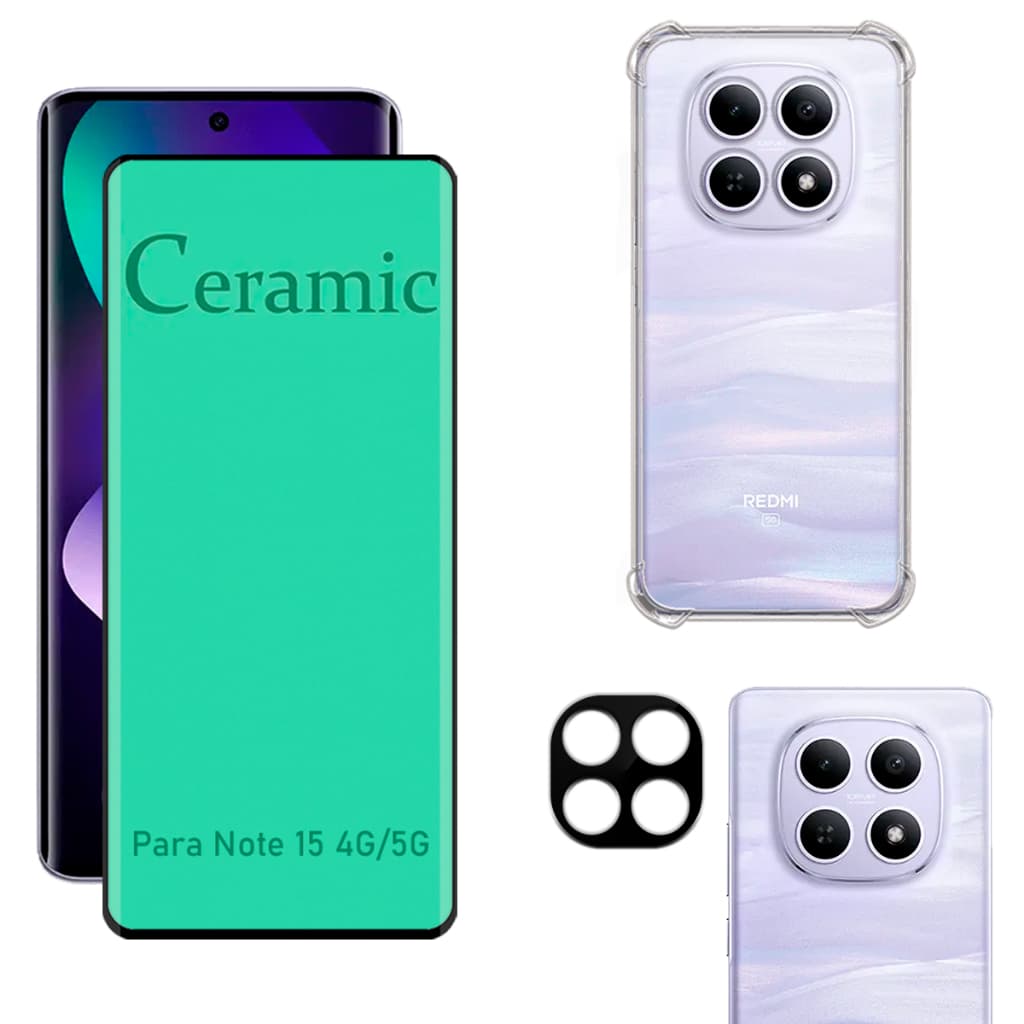 Kit Para Redmi Note 15 5G/4G | Película Cerâmica - Capa Anti Shock - Película Para Câmera