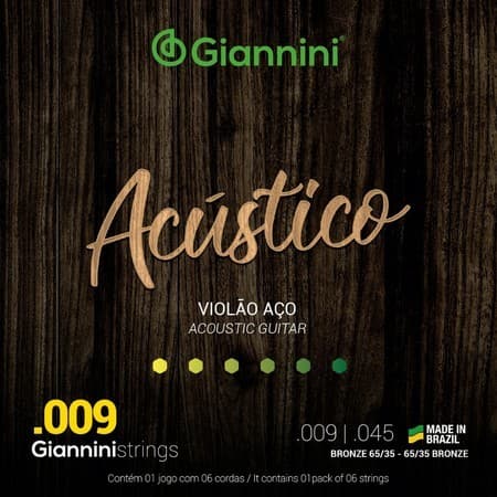 Encordoamento Giannini Acústico Cordas Violão Aço 009 65/35