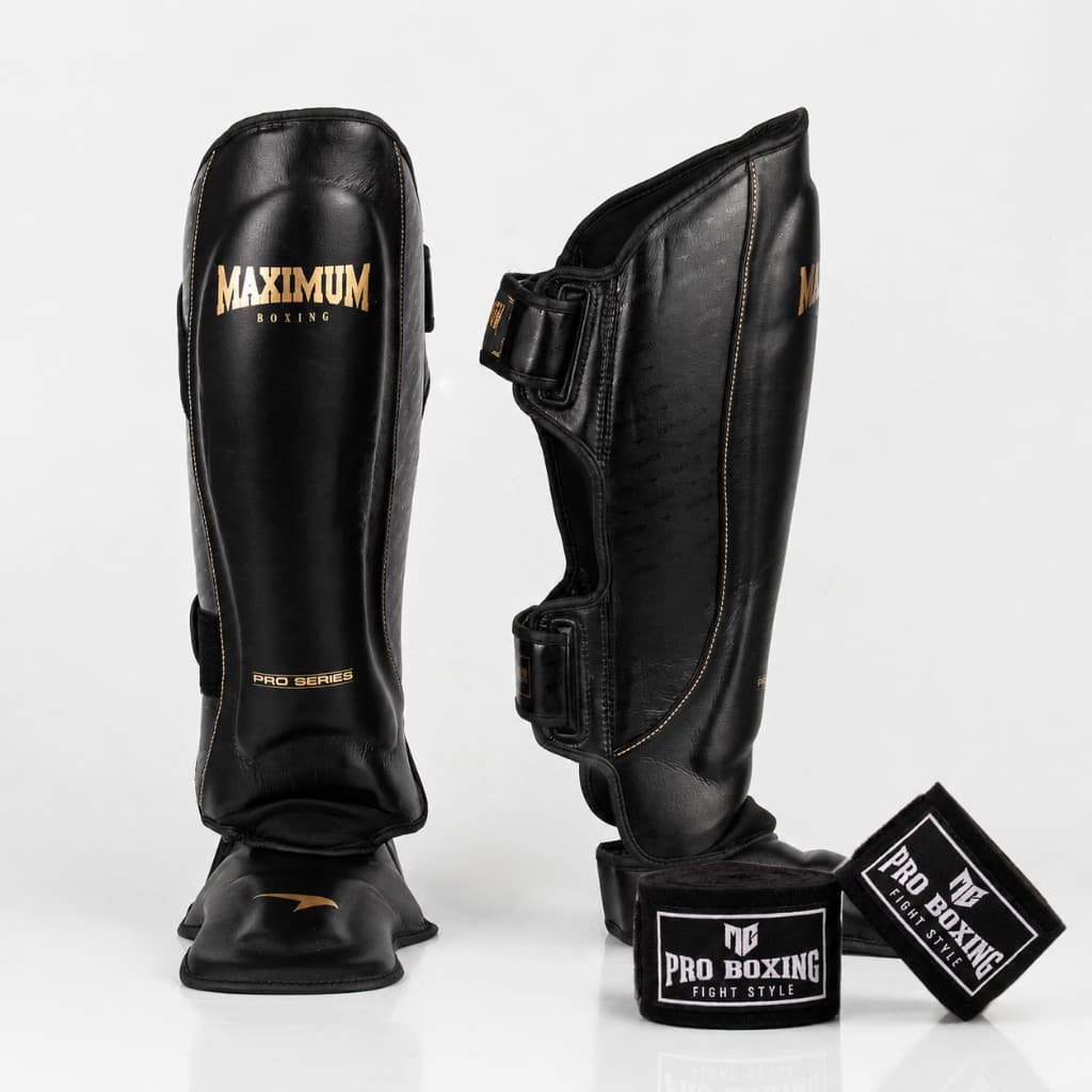 Kit Caneleira De Muay Thai Profissional Black + Bandagem 5mt