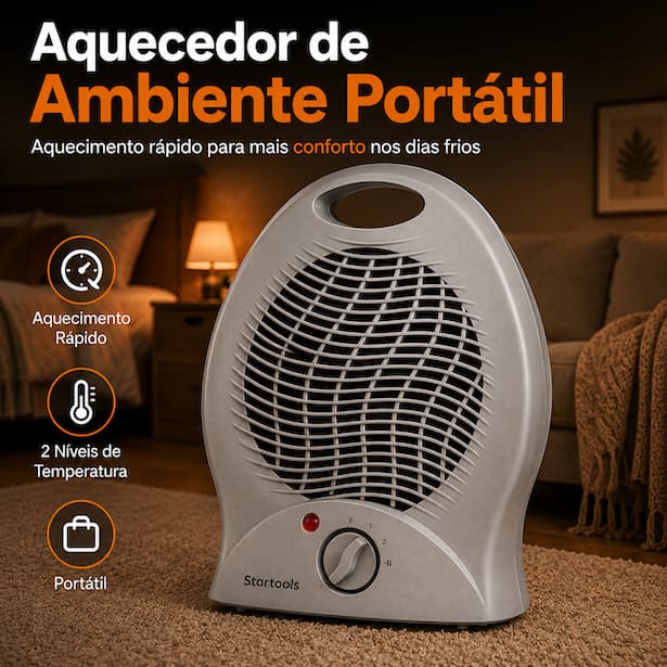 Aquecedor de Ambiente Elétrico Portátil 127V/220V 2 Temperaturas para Quarto Sala Escritório