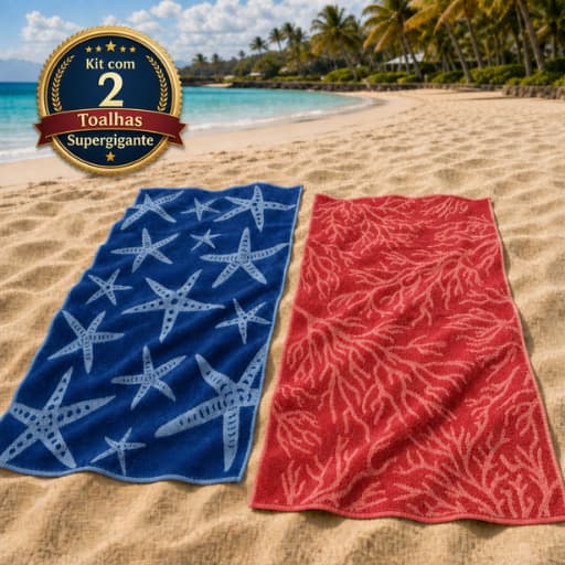 Toalha de Praia Kit com 2 55% Algodão 45% Poliéster Super Gigante Camesa 80x160 cm