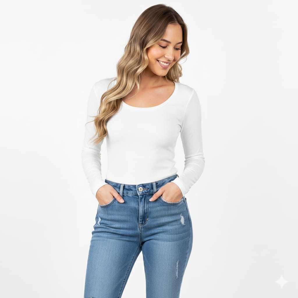 Blusa segunda pele feminino/ gola U/Casual