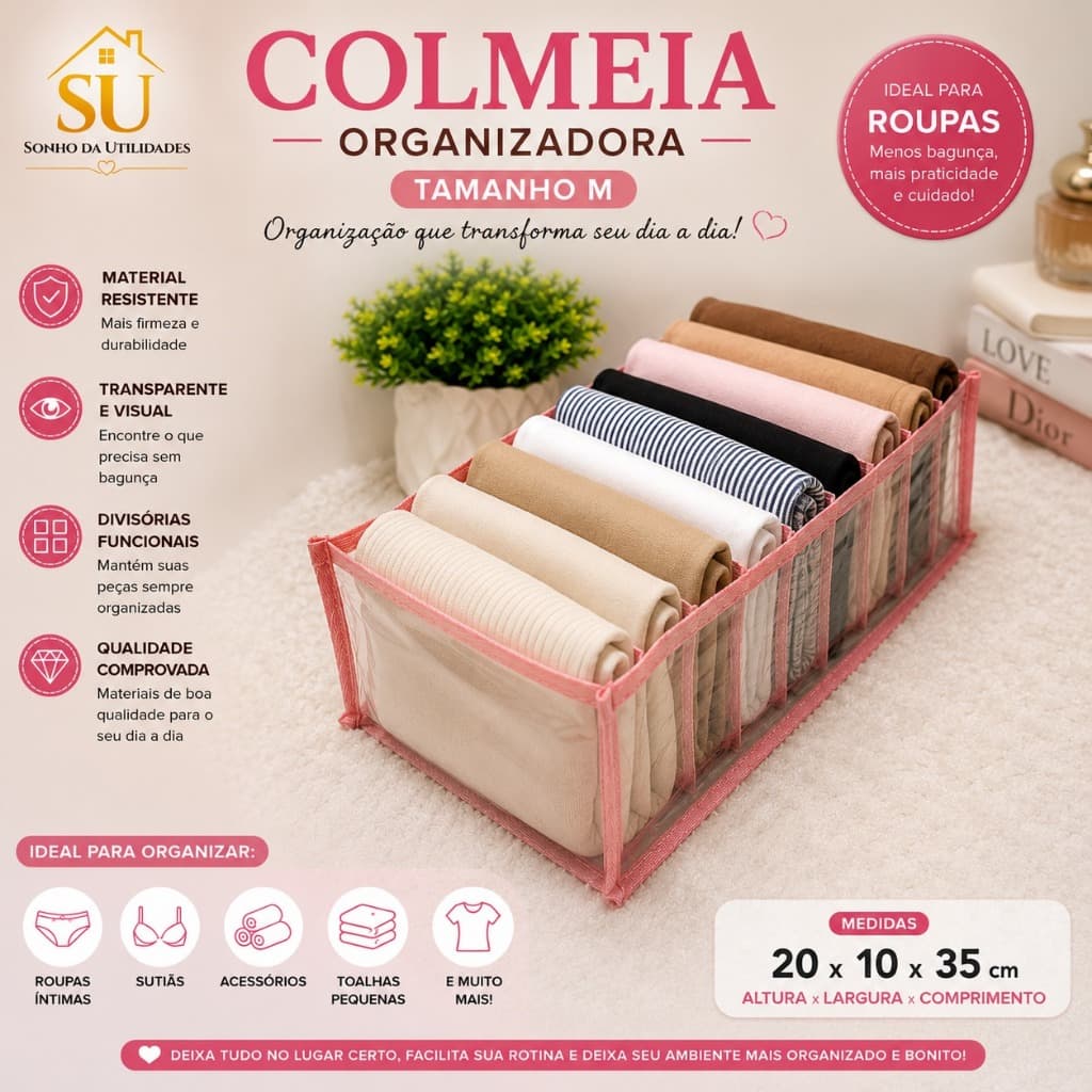 Colmeia Tamanho M (20x10x35) transparente/Rosa