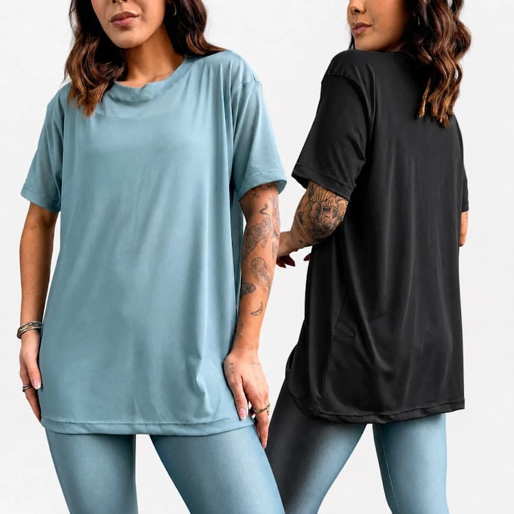 Kit 2 Blusa Academia Feminina Transparente Tule Manga Curta Moda Casual Fitness Treino