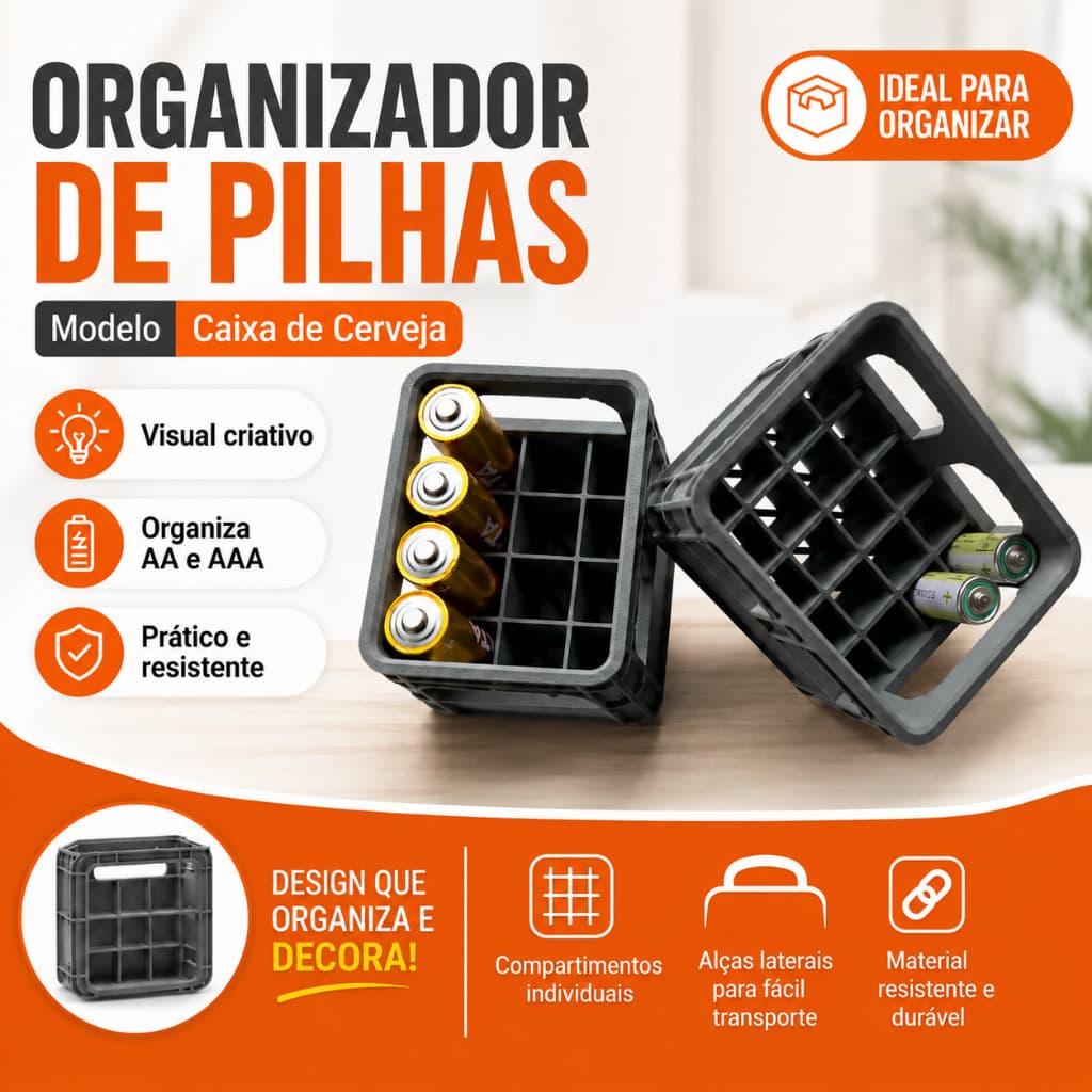 Organizador de Pilhas AA e AAA Modelo Caixa | Porta-Pilhas| Casa