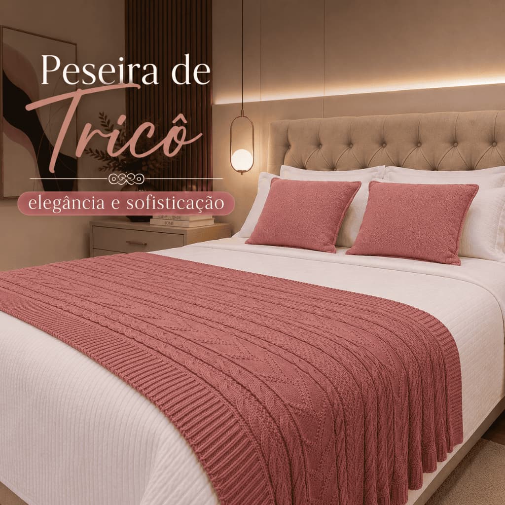 Peseira de Tricô Premium para Cama Casal Queen King Manta Decorativa Sofá Pé de Cama Manta de Tricô