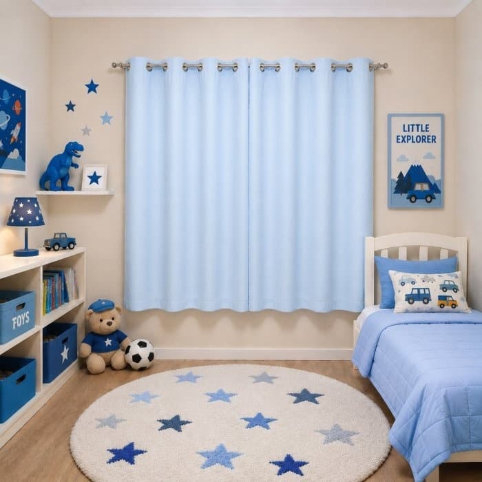 Cortina Infantil Micropercal 2,40x1,70m 100% Poliéster Com Ilhós Quarto Bebê Menina Menino Lisa