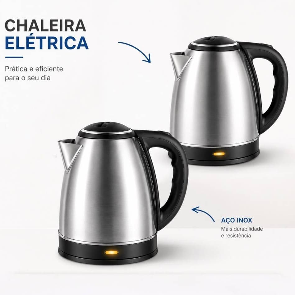 KIT 2 Chaleira Elétrica Inox Jarra Bivolt 110v 220v Desligamento Automatico