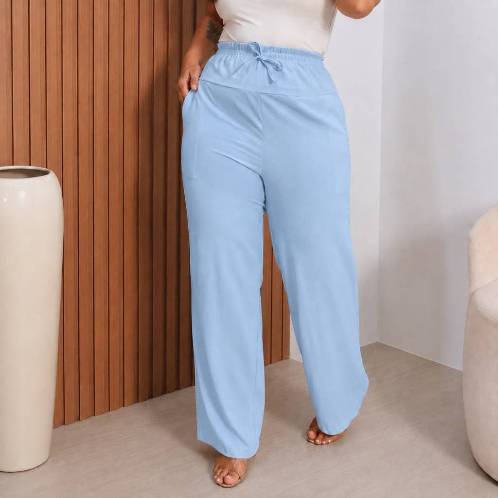 CALÇA DUNA PANTALONA PLUS SIZE COM BOLSO CINTURA ALTA ELÁSTICO NA CINTURA CONFORTÁVEL