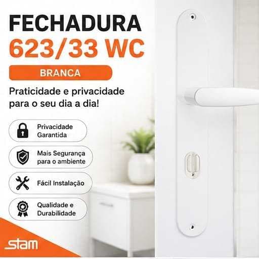 Fechadura Stam 623/33 branco Wc Perfil Estreito Alumínio