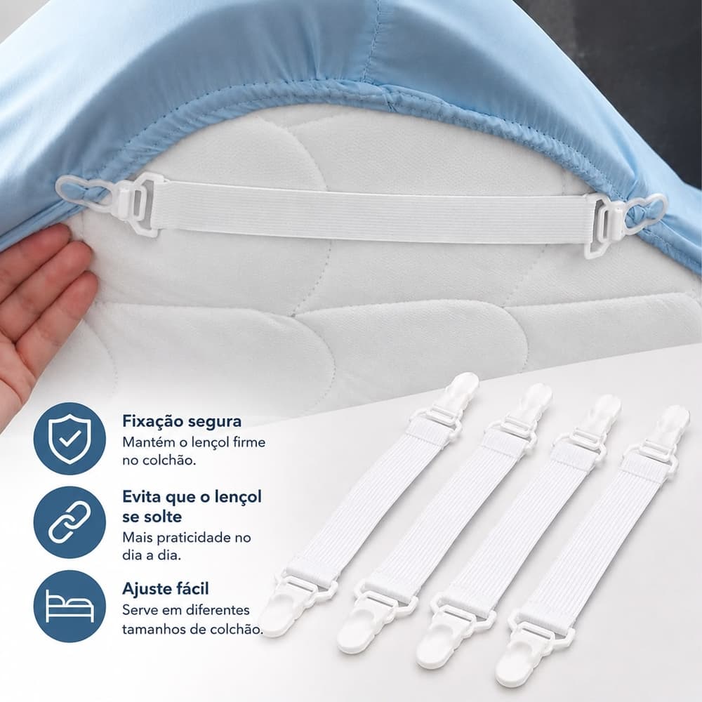 Kit 8 Prendedor Lençol Elástico Presilha 23cm à 40cm