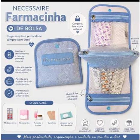 Farmacinha de bolsa organizador de medicamentos nescessaire para medicamentos