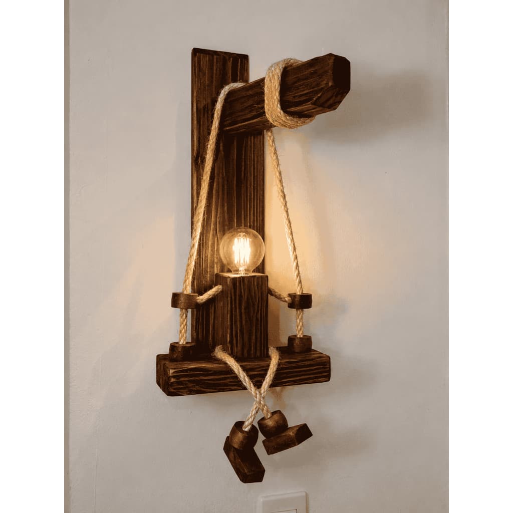 Arandela Decorativa Rústica em Madeira | Luminária de Parede Vintage E27 Casa Fazenda Área Gourmet