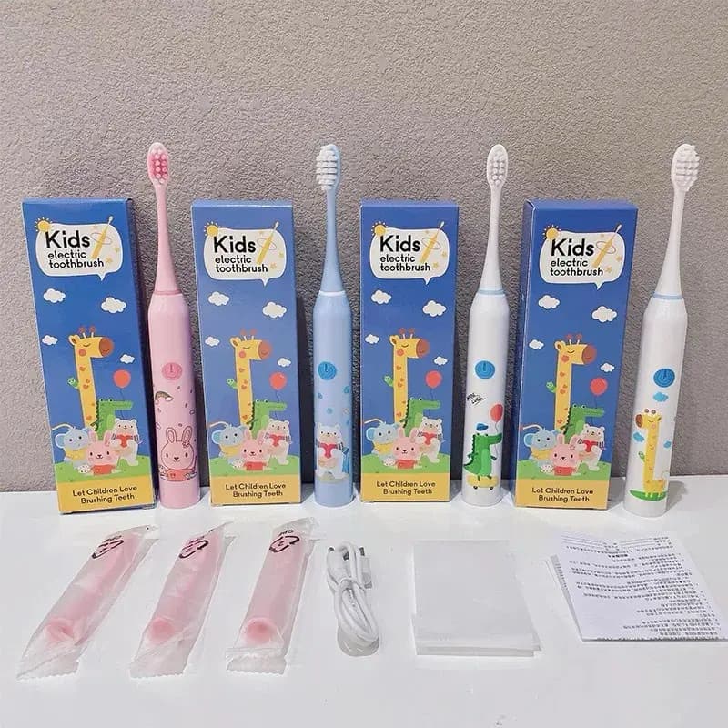 Escova de Dentes Elétrica Infantil Recarregável USB com 5 Modos IPX7 e 3 Refis