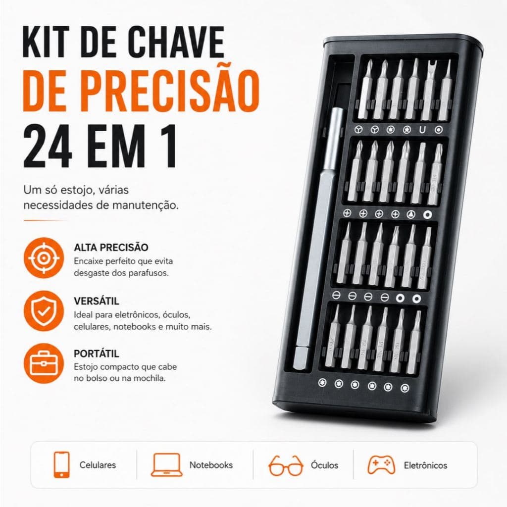 Conjunto de chaves de fenda de precisão 24 em 1 possui cabo de liga de alumínio e é ideal para o reparo de celulares