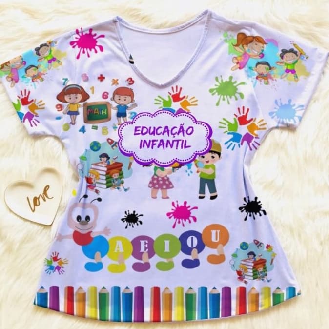 Camiseta Feminina Adulta | Blusa para Professora | Educadora | Educação Infantil | Educação | Roupa para Professoras