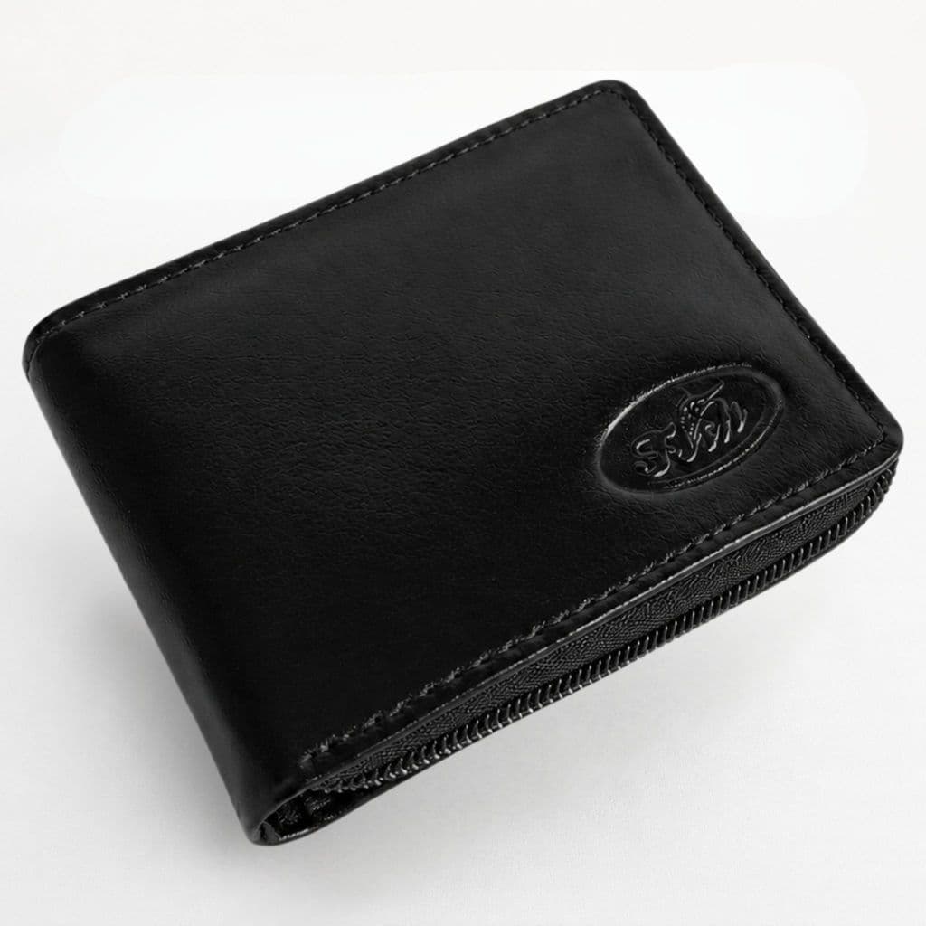 Carteira Masculina Zíper Couro Compacta Cartões CNH Cédulas Moedas - Envio Imediato