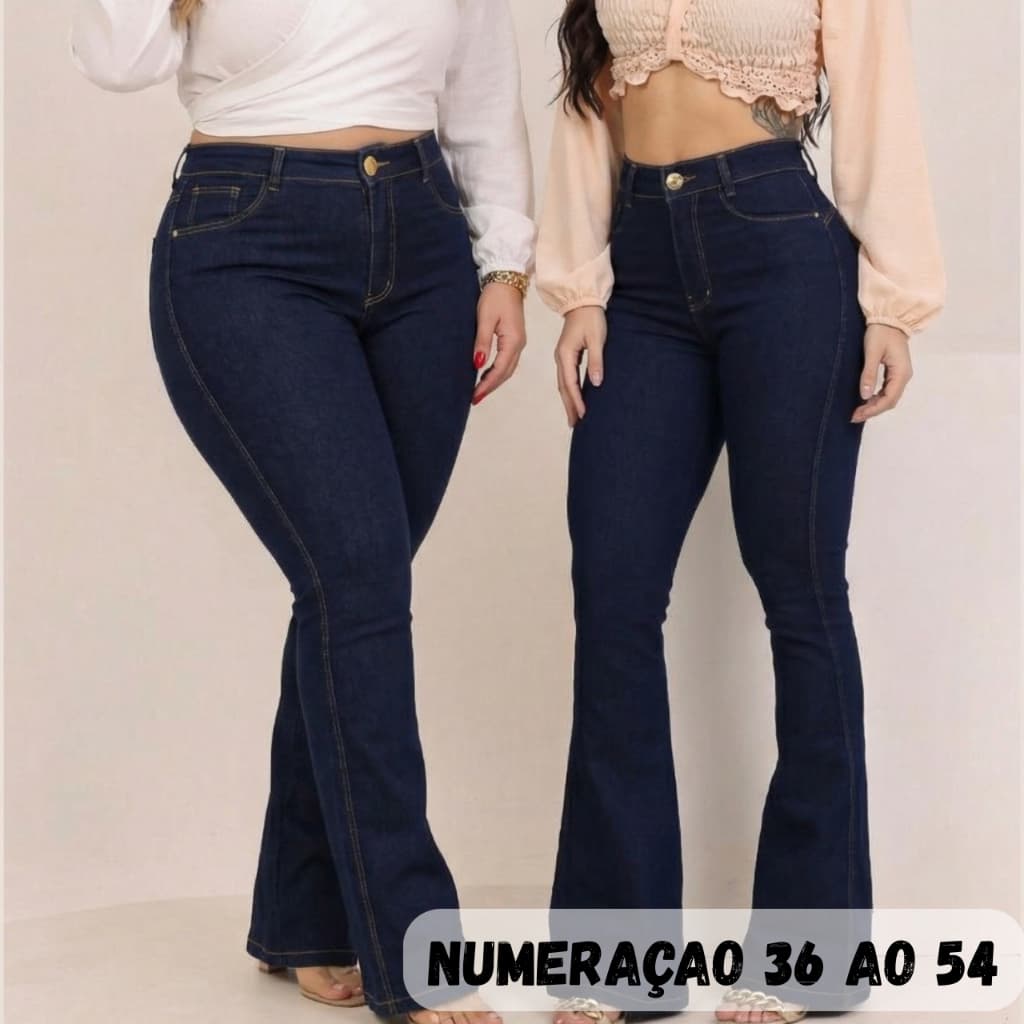 Calça Jeans Flare Feminina Cos Alto Levanta Bumbum Com Lycra Boca De Sino Premium