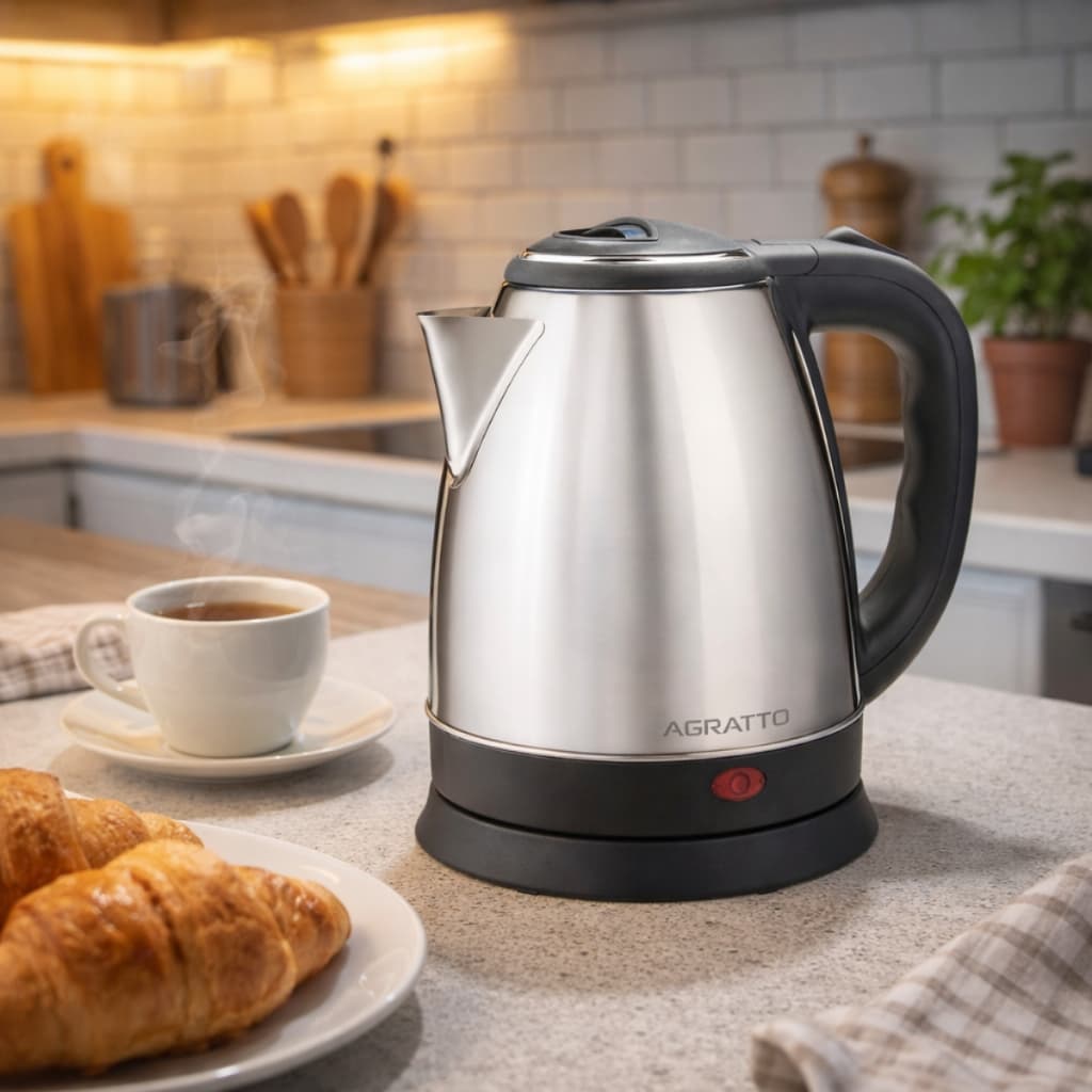Chaleira Elétrica Inox Agratto 1,8L 127V e 220V Ferve Água Desligamento  Automático Base 360° Premium
