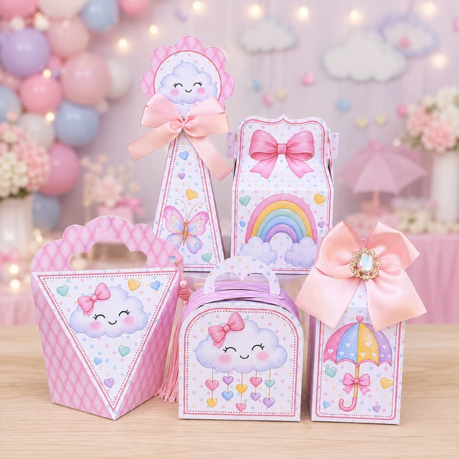 Caixinhas Personalizadas Chuva de amor / chuva de bençãos Menina para lembrancinha de aniversário com nome e idade
