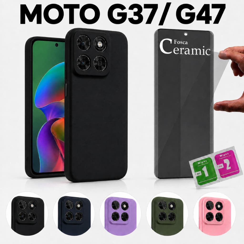 Motorola Moto G37 / G47 Capa Silicone Aveludada Premium Anti Impacto Proteção De Câmera + Película cerâmica privacidade