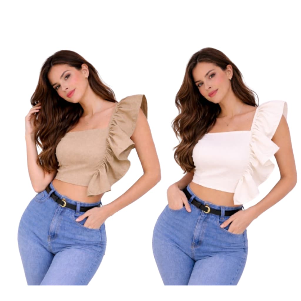Kit 2 Croped Babado Ombro Amarraçao Costas Tamanho Unico Veste ate 44 Lindo Elegante Sofisticado Para todas Ocasios Novo