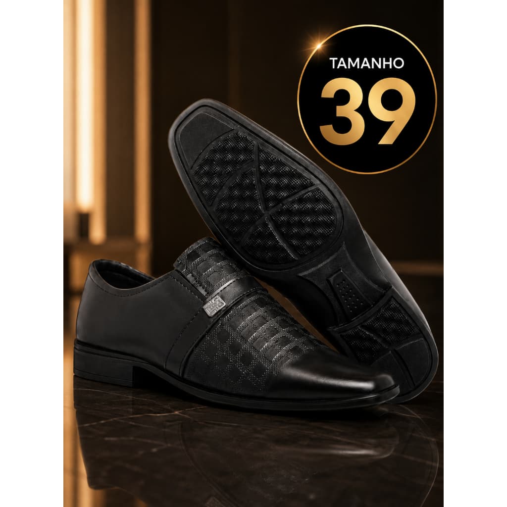 Sapato Masculino Social Em Couro Sintético Fosco - TAMANHO: 39